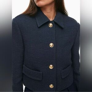 BABTON ARITZIA Frances Navy Blue Tweed Cropped Jacket Blazer Size XXS